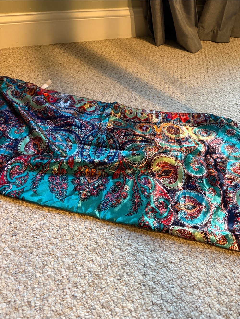 Silk-Feel Teal Paisley Scarf